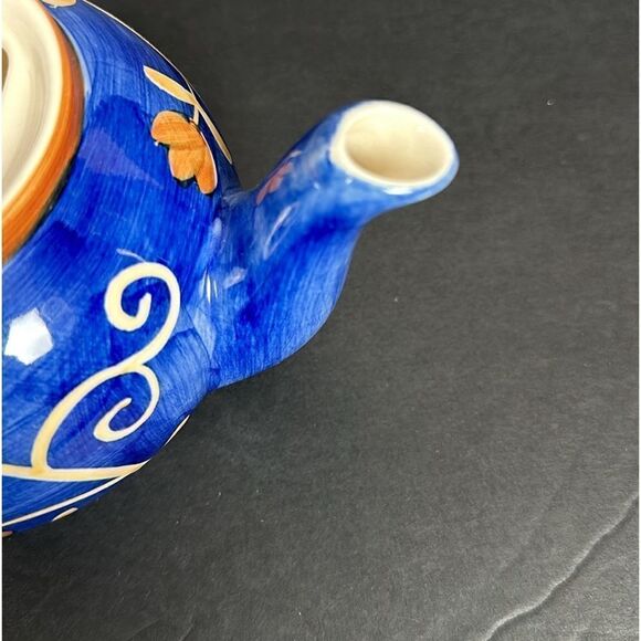 Herman Dodge & Son Ceramic Teapot Blue White Beige Floral Hand Painted - Picture 7 of 12